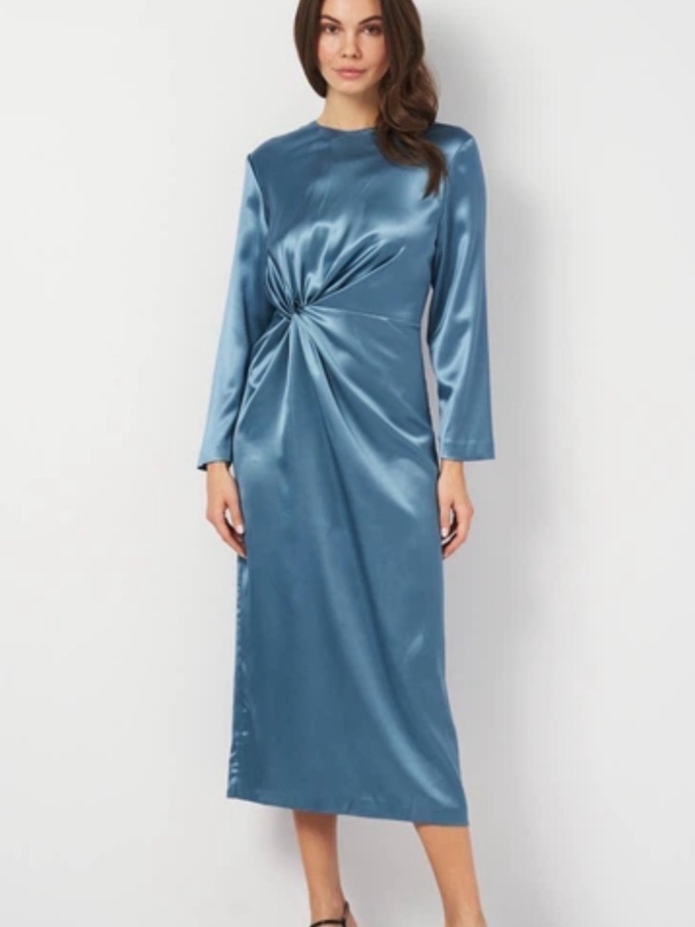 Zara Steel Blue Midi Dress Distinctive Twist Front Detail M